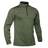 TACVASEN Fleecepullover Herren Atmungsaktiv Langarm Trainingsshirt Half Zip Sweatshirt Warm Longsleeve Wandershirt Stretch Sport Shirt Herbst Winter Männer Laufshirt Grün