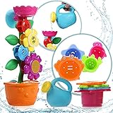 OleOletOy Baby Badespielzeug Set - Süße Blume Wassermühle und 4 STK. Stapelbecher - Kinder Wasserspielzeug mit Saugnapf für die Badewanne