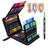 Brush Pen Set, ELOKI 100 Farben Filzstifte Pinselstifte Marker Fineliner Set für Kinder Erwachsene Bullet Journal Kalligraphie Handlettering Manga Skizzieren Malbücher Aquarellfarben