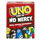 UNO Show 'em No Mercy - 56 zusätzliche Karten, harte Aktionskarten und brutale Spielregeln für die gnadenloseste Version, Stapelregel und Handkartentausch, ab 7 Jahren, HWV18