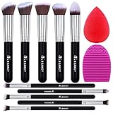 BEAKEY Pinselset Makeup Professionelles Foundation Make up Pinsel Set Premium Puderpinsel Lidschatten Blush Schminkpinsel Set Beauty Schwamm und Bürsteswaschener mit Eiform (10+2 Stück, Silber)