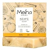 Meina Naturkosmetik - Naturseife, Bio Seife mit Orange und Zimt ohne Palmöl, Zertifiziert, Vegan, Nachhaltig, Handgemacht, Wie ein festes Duschgel - 100g