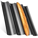 Feelino® 4er Baguette Backform - Premium Antihaft Karbonstahl Baguette-Backblech - Spülmaschinen geeignet - Backform für Baguette - Brötchen Backform oder Brötchenblech - Baguetteblech - Baguetteform