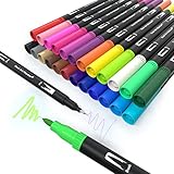 Dual Brush Pen Set, MISDUWA 24 Farben Pinselstift mit Zwei Spitzen Doppelfasermaler Filzstifte 0,4 mm Fineliner und 1-2 mm Fasermaler Aquarellstifte