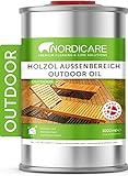 Nordicare Holzöl Außenbereich [1L] für Lärche, Eiche, Teak oder Akazienholz I Holz Öl Außen zum Holzschutz I Holzschutzöl Außen, Teaköl für Gartenmöbel, Holzpflegeöl, Lärchenöl, Bangkirai Öl…