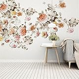 LAKKOA 3D Fototapete Wandbild, Große Wandbilder Wandkunst Moderne Wandtapete Pfingstrose Blume Vintage Tapete 4D Seidenartige Strukturtapete Für Wohnzimmer Schlafzimmer Küche,60Cm(H)×120Cm(B)