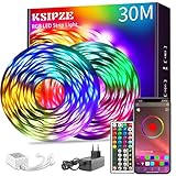 Led Strip 30m, Ksipze Bluetooth Music Sync, Timer-Einstellung RGB LED Streifen, Farbwechsel Led Lichterkette mit Fernbedienung Leiste Band für Schrankdeko, Party, Zuhause, Schlafzimmer, Dimmbar