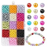 1500Stück Glasperlen, 15 Farben 6mm Perlen Runde Bunte Perlen Bastelperlen zum Auffädeln, Kunstperlen Gemischte Farbe Glass Beads für die Halskette Armbänder Herstellung