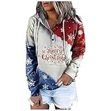 Damen Kapuzenpullover Weihnachten Kapuzenjacke Übergröße Hoodie Festlich Sweatjacke Batik Sportjacke Trainingsjacke Winterjacke Sweatshirt Pulli Laufjacke Weihnachtsmütze Lose Farbblock Elchdruck