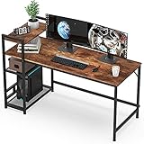 HOMIDEC Schreibtisch, Computertisch mit Bücherregal, Studiencomputer-Laptoptisch mit 4 Tier DIY Lagerregalen Schreiben Tisch für Home Office Schlafzimmer 140x60x110cm