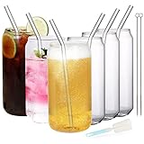 ZgoEC 550ML Longdrinkgläser Set Cocktailgläser 6er Set, Bier Trinkgläser in Dosenform, Glasbecher mit Strohhalm, Dicke Coca Cola Gläser, Can Shaped Glass für Kaffee, Bier, Smoothies, Milchshakes