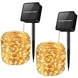 Criacr Solar Lichterkette Außen, 2 Stück, 10M 100 Led Lichterkette, Solarlichterkette für Garten, Bäume, Terrasse, Hochzeiten, Partys, Warmweiß