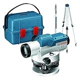 Bosch Professional Optisches Nivelliergerät GOL 20 D (20-fache Vergrößerung, Maßeinheit: 360 Grad, Arbeitsbereich: bis zu 60 m, Messlatte GR 500, Baustativ BT 160, im Transportkoffer)