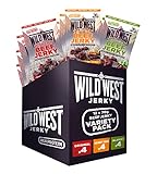 Wild West Beef Jerky Mix Box 70g - 12er Pack (12 x 70 g) Trockenfleisch vom Rind - Getrocknetes High Protein Dörrfleisch | beinhaltet 3 Sorten ORIGINAL, HONEY BBQ, JALAPENO