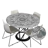 Morbuy Tischdecke Outdoor Rund 100 cm, Elastisch Rund Abwaschbar Tischdecken Wasserabweisend Lotuseffekt Garten Tischdecke Blau Mandala Table Cloth, Ideal für 80cm-90cm