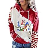 Yacyrtt T Shirts Frauen Longsleeve Sweatshirt Laufen Tunika Fullprint mit Kapuze Polyeste Sweatshirt Women's Weihnachten Y2k Kordelzug Passform Stretch Rot