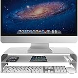 VAYDEER 2 Ebenen Monitorständer Aluminium Monitor Stand Riser mit Stauraum, Metall Monitor Ständer Unterstützung bis zu 27 Zoll für PC, MacBook, Laptops - Silber, Groß