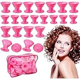 40 Stücke Rosa Magie Lockenwickler Silikon Magic Haarspulen Haar Roller Silikon Ohne Hitze Haarpflege DIY Styling-Tools Set Für Kurze Lange Haare (20 Große und 20 Kleine Silikon Lockenwickler)