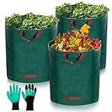 JOYBOY Gartensack,3er Set Gartenabfallsack,300L Gartenabfälle aus robustem Wasserdichtes Polypropylen Gewebe PP Selbststehend und Faltbar Gartensack,inkl 1 Paar Gartenhandschuhe