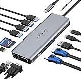 USB C Docking Station 2 HDMI für Dell HP, 14 IN 1 Laptop USB-C Dockingstation, Triple Display USB C Hub Adapter mit Dual HDMI, VGA, Ethernet, 3*USB 3.0&2*USB 2.0, 100W PD, Audio/Mic für Lenovo,Surface