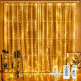 LED Lichtervorhang, JIANNZT 3x3M 300 LEDs USB Lichterkette Vorhang Dimmbar 8 Modi mit Fernbedienung und Timer, Lichterkette Gardine für Zimmer Hochzeit Party Weihnachten Halloween Innen und außen Deko