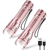 BUCASA Taschenlampe LED Aufladbar, 2000 Lumen Extrem Hell LED Taschenlampe mit 3 Modi, 2 Stück Zoombare Taschenlampe Kinder, Wasserdicht Langer Laufzeit Flashlight für Camping Outdoor Notfäll Rosa