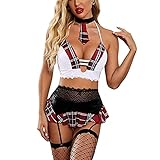 Jungerhouse Damen Sexy Dessous Minirock Set Schulmädchen Outfit Unterwäsche für Sex Mini Tartan Rock Anime Cosplay Kostüm Damen Nachtwäsche Babydoll Reizwäsche Sets (L)