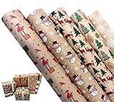 Xmas Nature 5 Rollen Set je 2m x 70 cm Geschenkpapier für Weihnachten aus Recycling-Papier - Weihnachtsgeschenkpapier Geschenkverpackung für Xmas Weihnachten Papier Geschenke