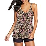 Durio Tankini Damen Bauchweg Badebekleidung Zweiteiliger Badeanzug mit Hot Pants Geometrisches Muster EU 44 (Herstellergröße XL)