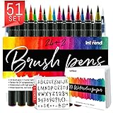 int!rend Brush Pen Set mit 51 Teilen - 24 Aquarellstifte, 2 Wasserstifte, 20 Blätter, 5 Schablonen - Pinselstifte für Kalligraphie & Handlettering