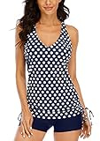 Halcurt Tankini Badeanzüge für Damen V-Ausschnitt Blouson Tankini Polka Dot Bottom XXL