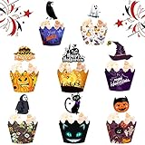 48 PCS Halloween Cupcake Topper,Kuchenaufsätze,Papier Cupcake Förmchen,Topper Fledermaus Kuchen Deko,Kürbis Kuchen Deko,Halloween Kuchen Deko,Halloween Cupcake Dekorationen,Halloween Themed Party