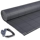 Laneetal PVC Sichtschutzmatte 120 cm hoch, 300 cm lang Sichtschutzzaun Kunststoff mit Befestigungsset, Wetterfest Windschutz UV-beständig Sichtschutz für Balkon Garten Terrasse, Grau