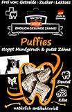 Qchefs Puffies | Hunde Zahnpflege-Snack| Zahnsteinentferner| Hundeleckerli- kleine & große & Allergiker| Leckerli gegen Mundgeruch & Zahnfleischentzündung| Hüttenkäse- natürlich antibakteriell