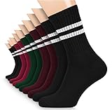 FLINK Herren Damen Crew Socks Socken mit Streifen Baumwolle, Mehrfarbig | 5 Paar, 35-38 | Beste Qualität & Lange Haltbarkeit | Schwarz Rot Pink Grün