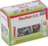 fischer DUOPOWER 6 x 30 S, Universaldübel mit Sicherheitsschraube, 2-Komponenten-Dübel, Kunststoffdübel zur Befestigung in Beton, Ziegeln, Stein, Gipskarton uvm., 50 Dübel + 50 Schrauben