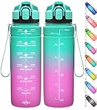 Coolfel Sport Trinkflasche 1l, 500ml Trinkflasche Kinder Auslaufsicher, Motivierende Wasserflasche mit Zeitmarkierung Bpa Frei Tritan Trinkflasche für Mädchen, Junge, Schule, fahrrad, Gym, Fitness