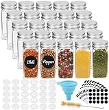 CDWERD 25 Stück Gewürzgläser, 120ml Spice Jars Eckig Gewurzglaeser Gewürzbehälter Gewürzdosen Set mit Silikon Trichter, Runden Leeren Aufklebern, Reinigungsbürste, Sieben