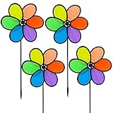 LUKDUNG 4 Stück Windspiel Blume Windrad Spielzeuge 24cm Regenbogen Windmühle Spinner für Rasen Windrad Hof Garten Terrasse Balkon Gartenstecker Deko