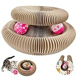 Magic Organ Cat Scratching Board,Faltbares Wellpappe Kratzpappe Rund with 2 Bell Katzenspielzeug ,Scratchy Katze Interaktives Kratzspielzeug für Katzen Scratchy Katzenspielzeug