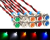 Gebildet 10pcs 6mm DC 12-24VDC Wasserdicht erkabelt LED Kontrollleuchte Set(5 Farben,Rot/Grün/Orange/Weiß/Blau)