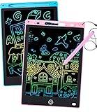 2 Stück LCD Schreibtafel Zeichenbrett Bildschirm 12 Zoll Maltafel zaubertafel Umweltfreundlich Heller Bunten Schrift Pad Lernspielzeug-Geschenk für Kinder 3-7Jahre altes Mädchen