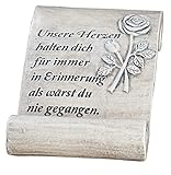 dekojohnson Deko-Gedenkrolle mit Aufschrift Unsere Herzen. Grab-Deko-Schriftrolle Grabschmuck Grabdekoration Grableger wetterfest antik grau 17x10cm