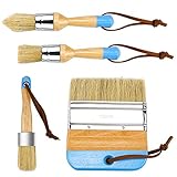 Dreamtop 4 Stück Kreide Farbe Pinsel Holz Kreide und Wachs Pinsel natürliche Schablonenpinsel Borste Runde Farbe Pinsel DIY Malerei Wachsen Pinsel für Holz Möbel Home Decor