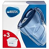 BRITA Wasserfilter Marella blau inkl. 3 MAXTRA+ Filterkartuschen – BRITA Filter Starterpaket zur Reduzierung von Kalk, Chlor, Blei, Kupfer & geschmacksstörenden Stoffen im Wasser