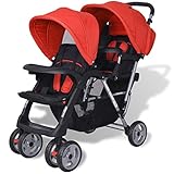 Susany Geschwisterwagen mit 2 klappbare Verdecke Kinderwagen Babywagen Buggy Zwillingswagen Zwillingsbuggy Kleinkinder-Wagen Stahl Rot und Schwarz