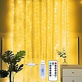 Yizhet Lichtervorhang 2x2m LED Lichterkette Vorhang Lichtervorhang Innen mit 10 Haken 8 Modi, IP65 Wasserdicht Deko für Innenbeleuchtung, Schlafzimmer, Halloween, Weihnachten(200 LEDs, Warmweiß)