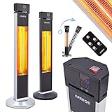 Arebos Infrarot Stand Heizstrahler 2000 W | mit Fernbedienung | IP34 Schutzart | Low-Glare-Technologie | 3 Heizstufen | Silber-Schwarz