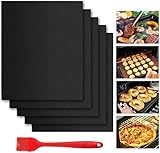 Dauerbackfolie für Backofen,40*33cm Wiederverwendbares Backpapier für Keksen Pizza Grill,BPA Free ,Zuschneidbar und Spülmaschinenfest(5er Set+Bürste)