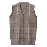 EIBA Pullunder Herren Ärmellos,Herren Strickpullover Weste Lässig Khaki Kariert Jacquard V-Ausschnitt Herbst Warm Ärmellos Strick Pullover Gilet Classic Business Weste Strick Tanktops, XXL